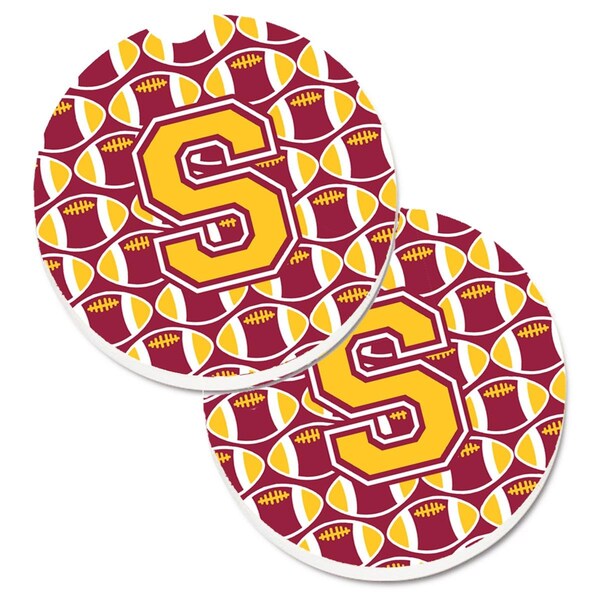 Carolines Treasures Letter S Football Maroon and Gold Set of 2 Cup Holder Car Coaster CJ1081-SCARC - main